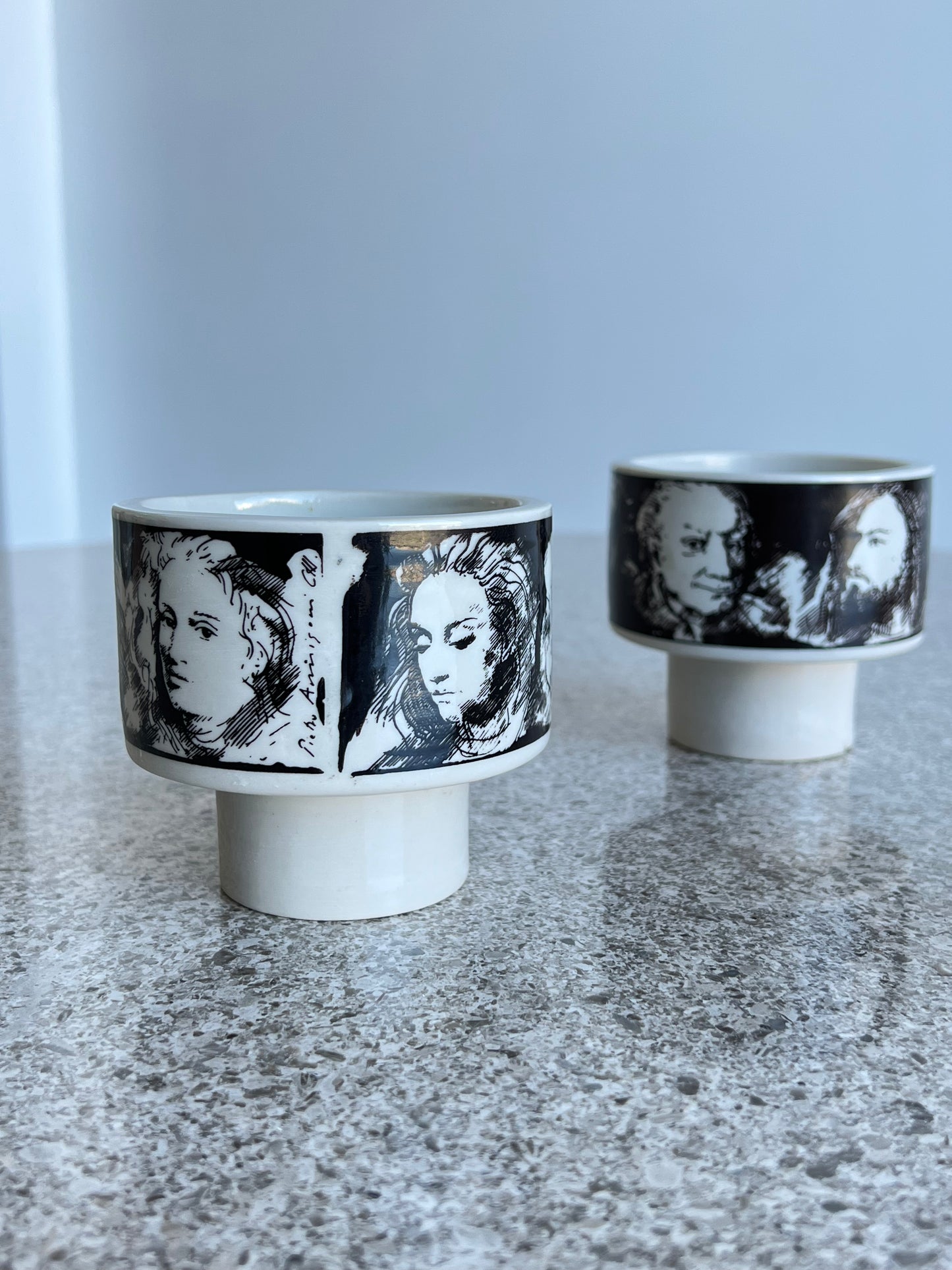 Pietro Annigoni for Porcellane Eva Sud Black and White Set Bowls, 1960s