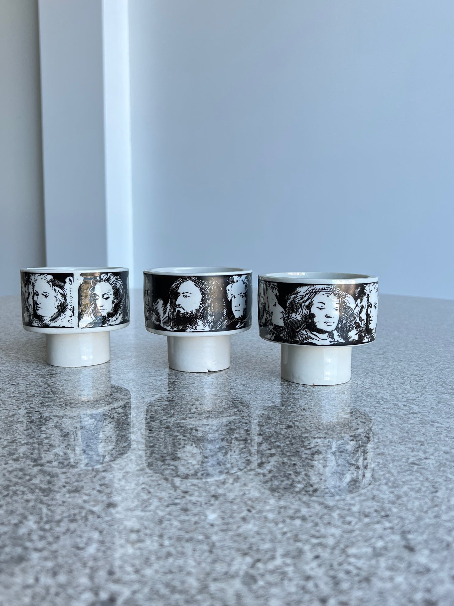 Pietro Annigoni for Porcellane Eva Sud Black and White Set Bowls, 1960s