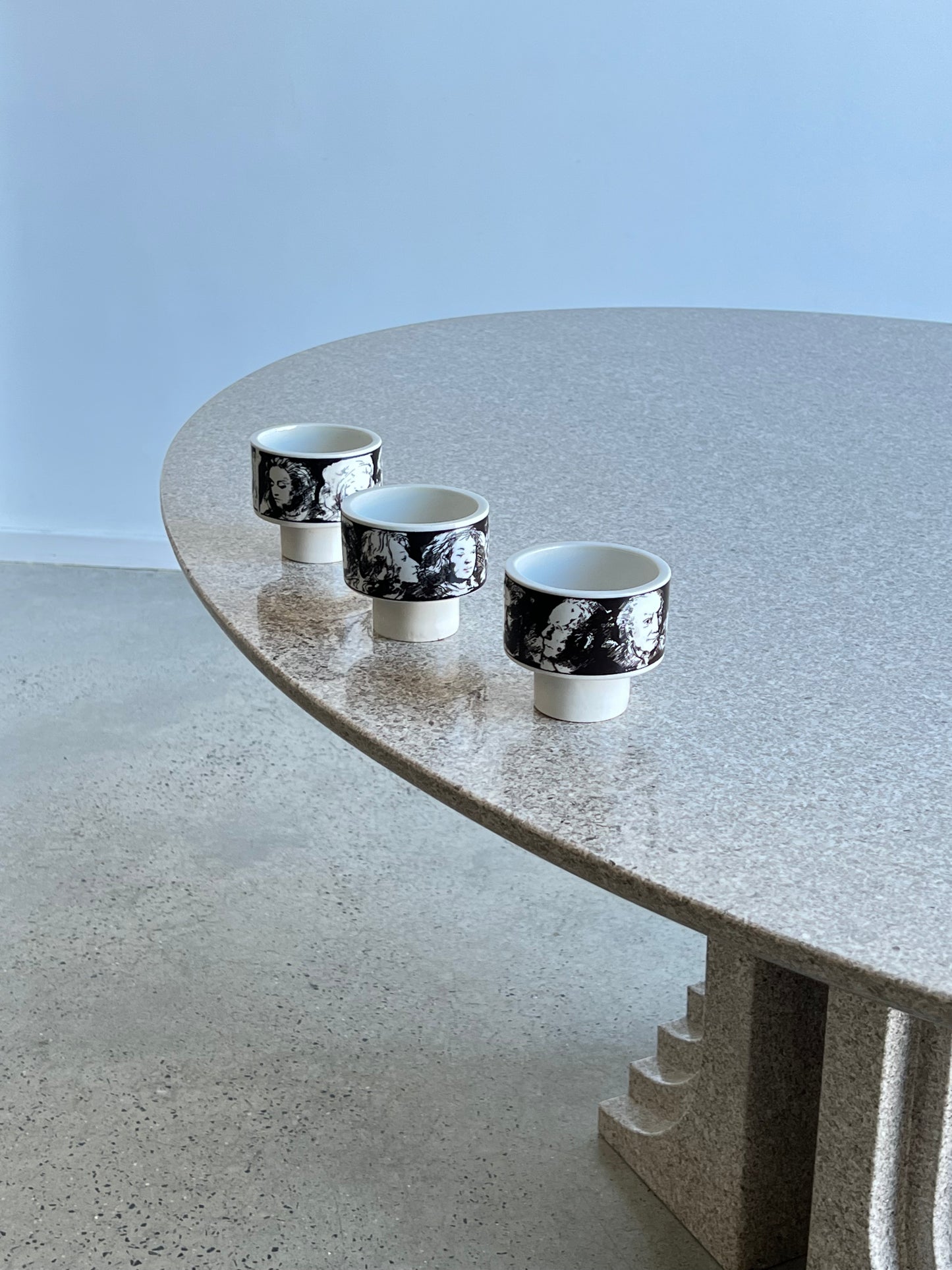 Pietro Annigoni for Porcellane Eva Sud Black and White Set Bowls, 1960s