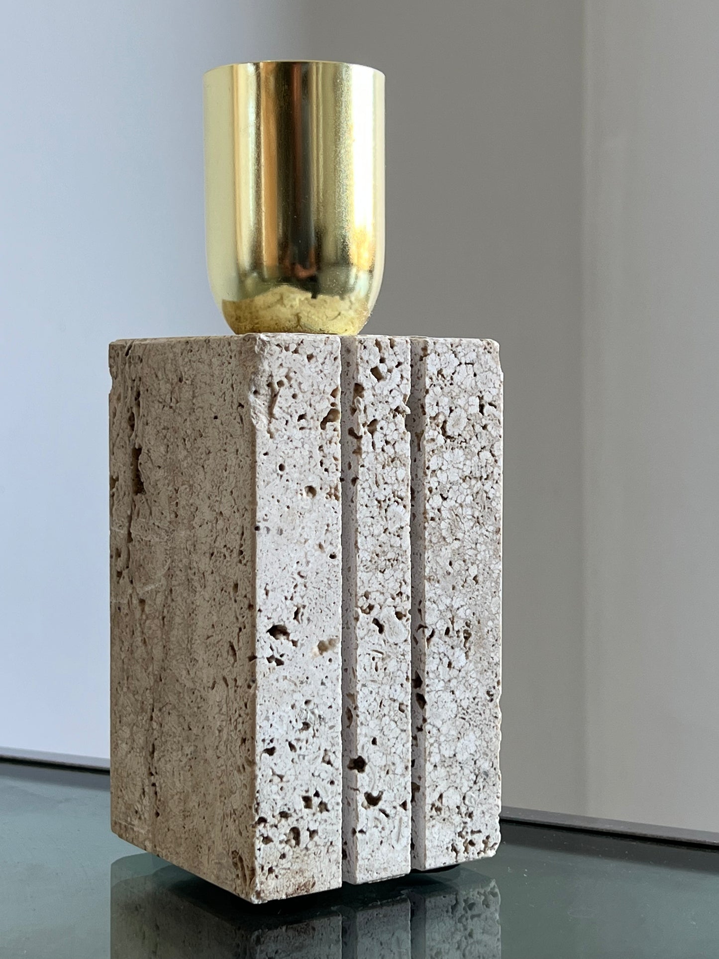 Fratelli Mannelli Rectangular Travertine and Brass Table Lamp, 1960s