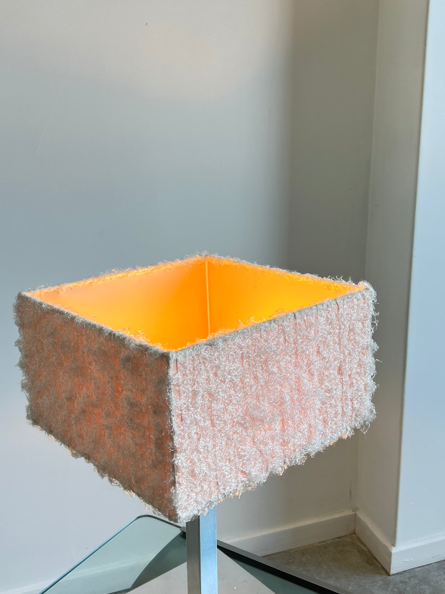 Italian Square Steel Base Table Lamp and Synthetic Shade, 1980s