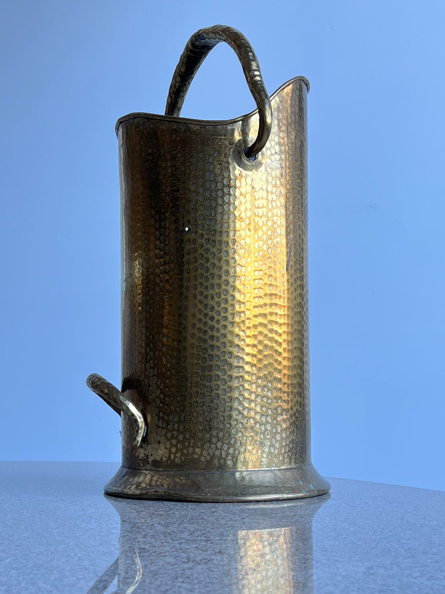 Italian Art Deco Large Hand Hammered Brass Vase, 1940s