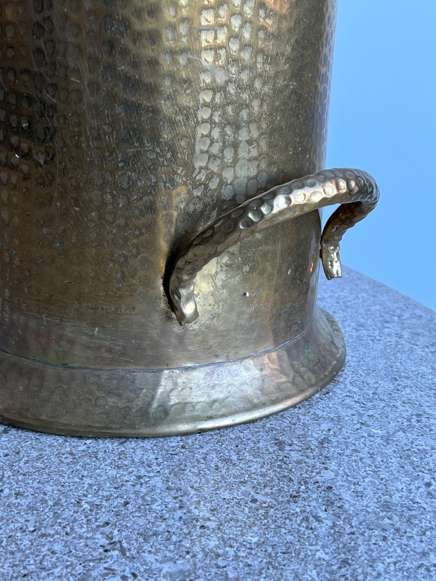 Italian Art Deco Large Hand Hammered Brass Vase, 1940s