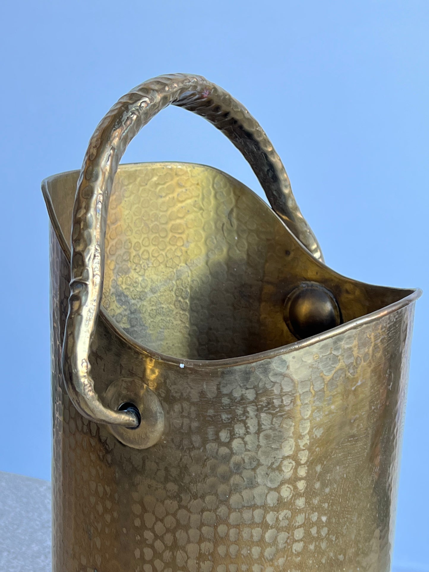 Italian Art Deco Large Hand Hammered Brass Vase, 1940s