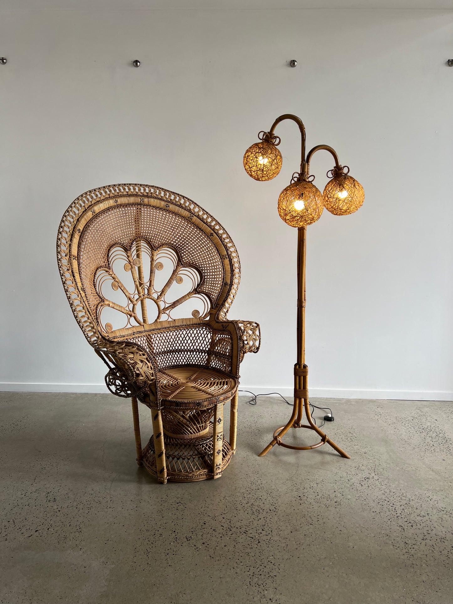 Rattan and Bamboo Floor Lamp, 1960s