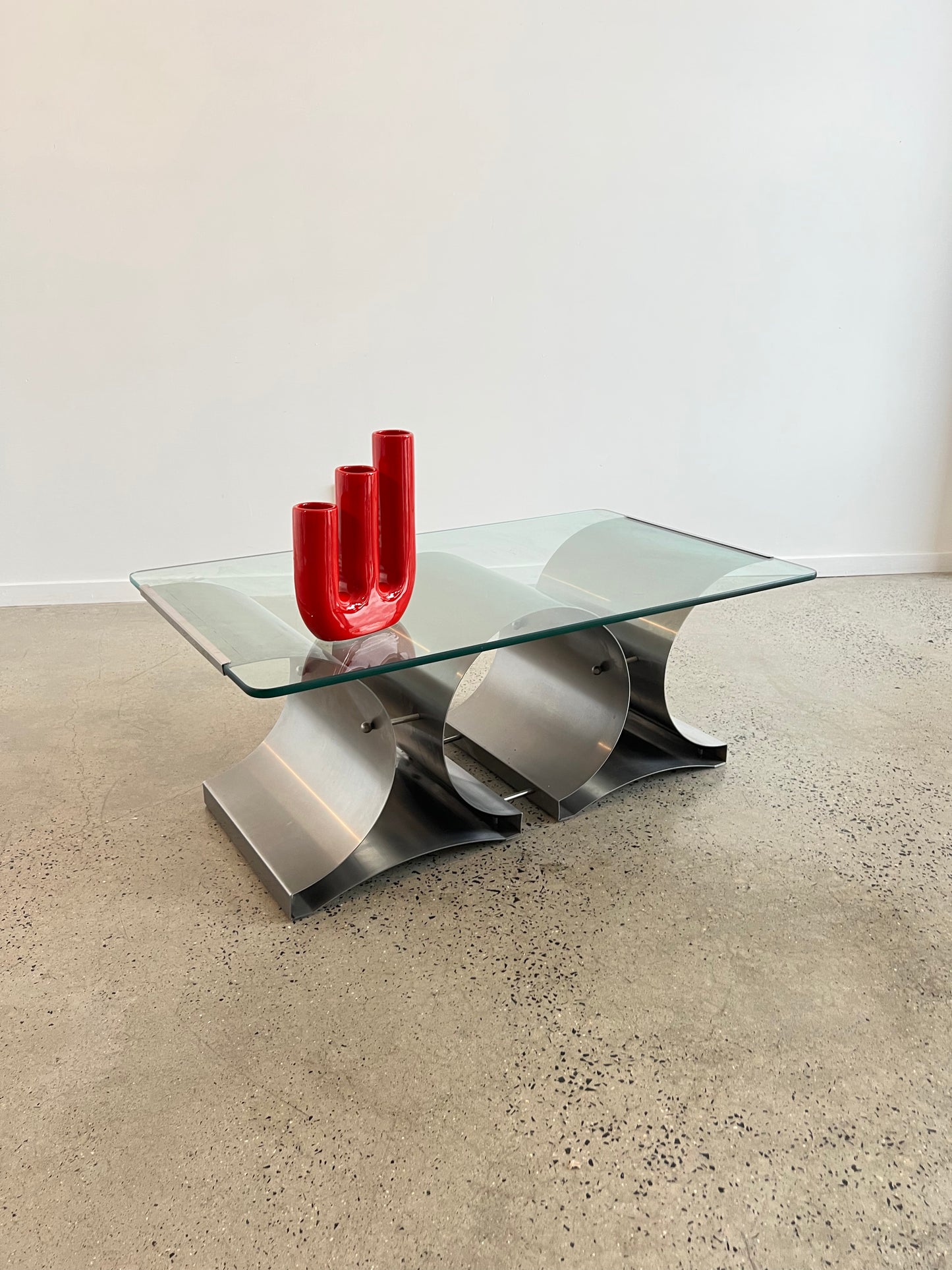 Francois Monnet for Kappa, Stainless Steel and clear Glass Coffee Table, 1970s