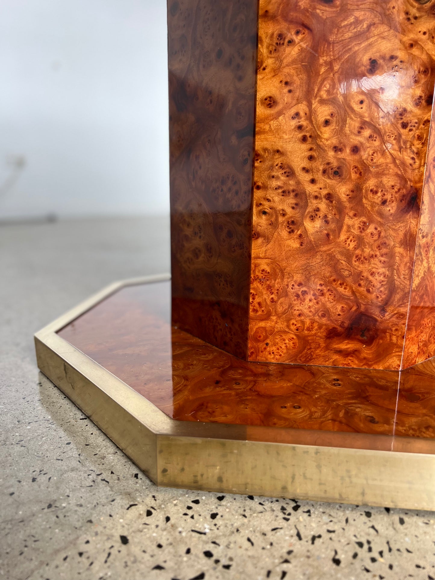 Willy Rizzo Octagonal Burlwood and Brass Table, 1970s