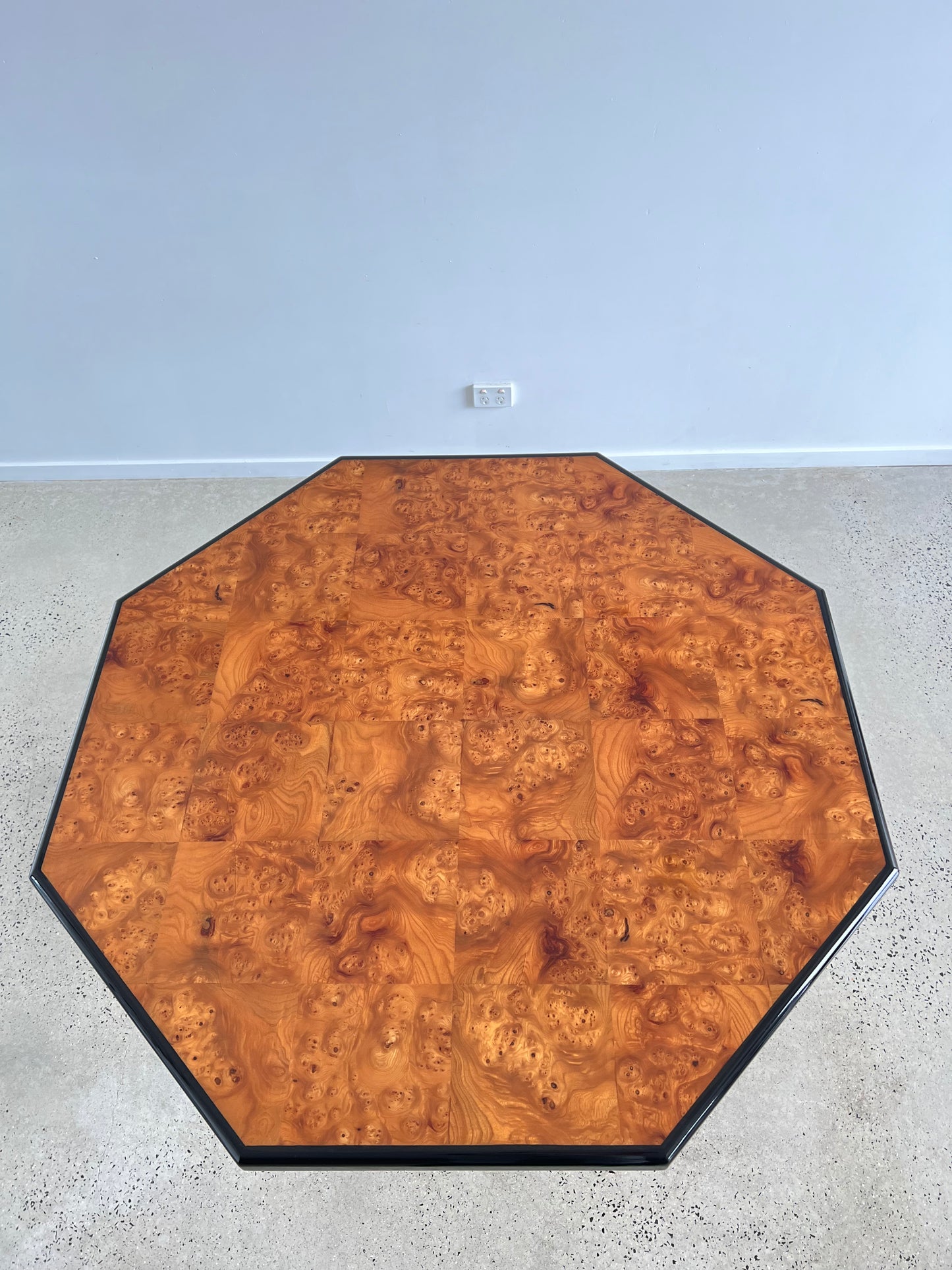 Willy Rizzo Octagonal Burlwood and Brass Table, 1970s