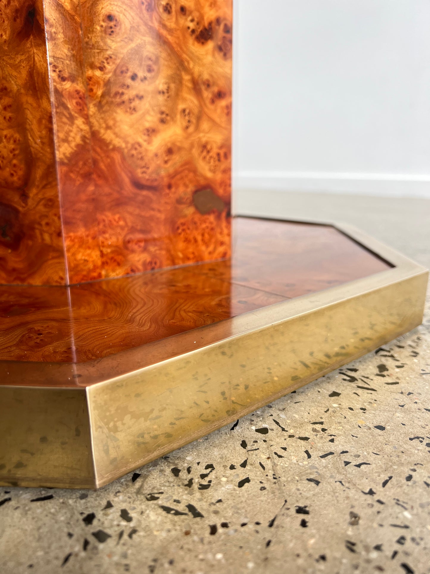 Willy Rizzo Octagonal Burlwood and Brass Table, 1970s