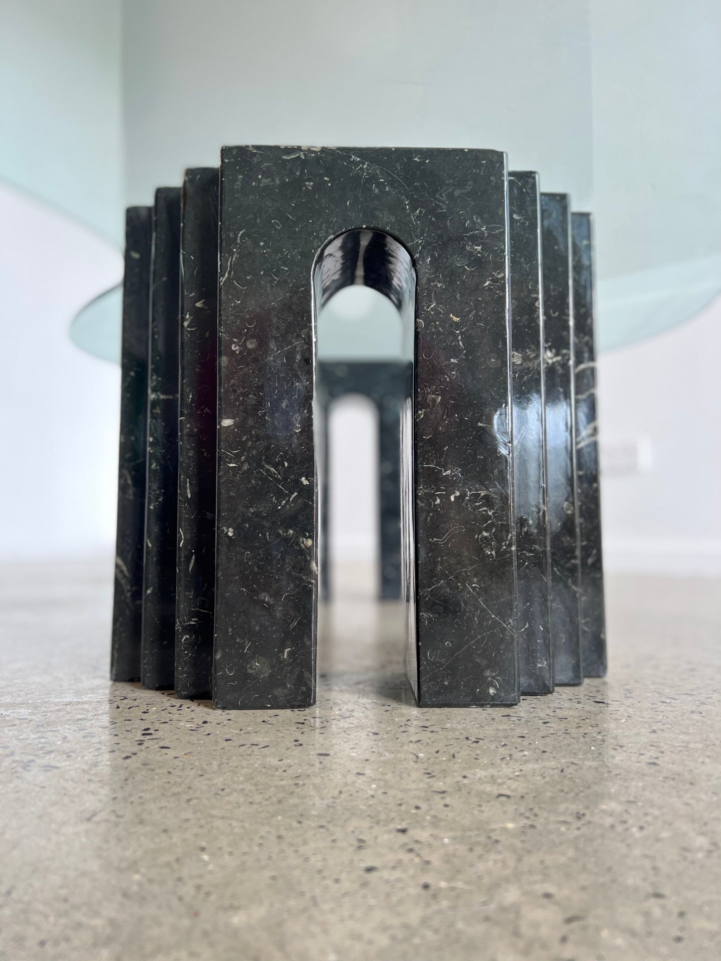 Carlo Scarpa for Cattelan Italia, Black Carrara Marble and Glass Coffee Table, 1970s