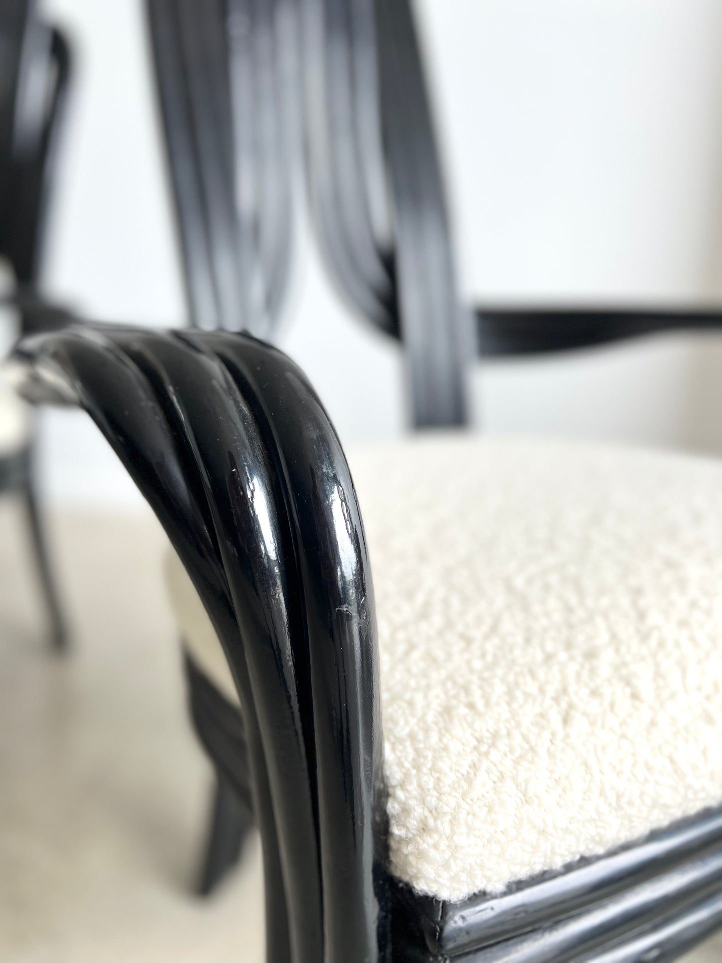 “Vintage black lacquered bamboo dining chair with sheepskin seat, Axel Enthoven