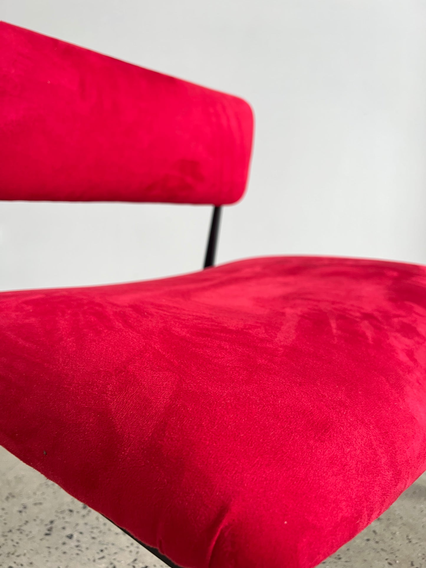 Italian Mid Century Modern Low Lounge Chairs in Red Suede and Metal, 1970s