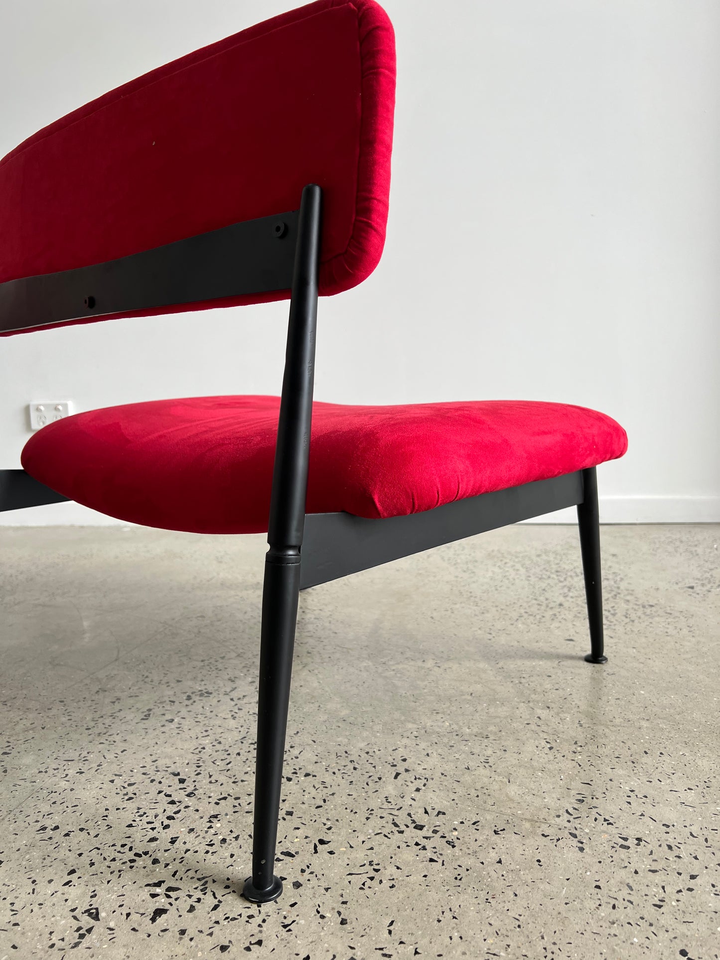 Italian Mid Century Modern Low Lounge Chairs in Red Suede and Metal, 1970s