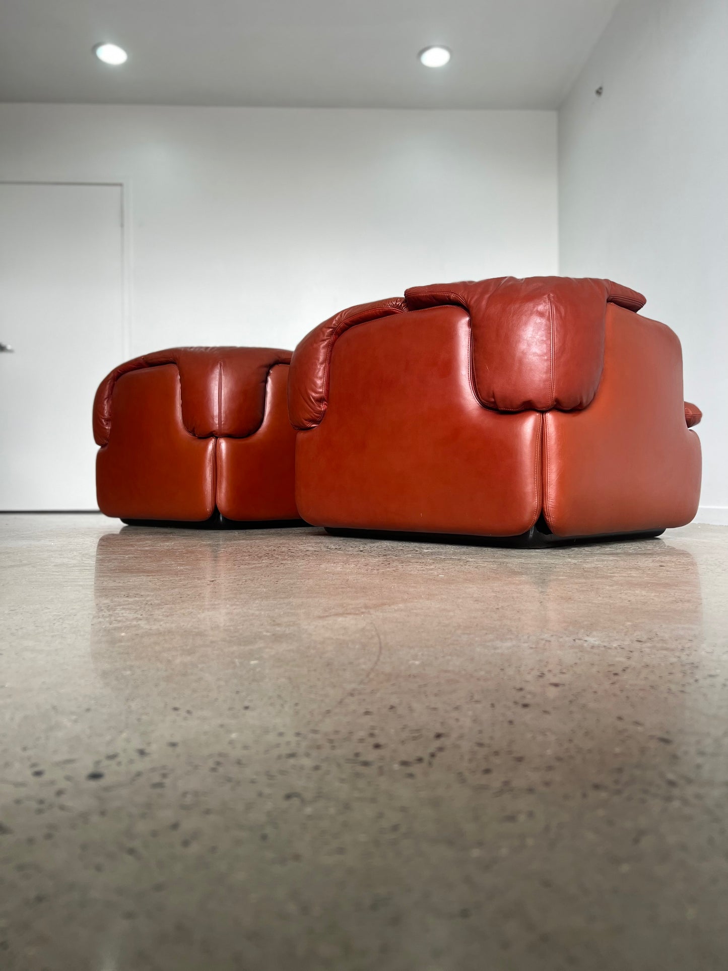 Mid-Century “Confidential” Sofa & Armchairs in Cordovan Leather by Alberto Rosselli for Saporiti Italia, 1970s