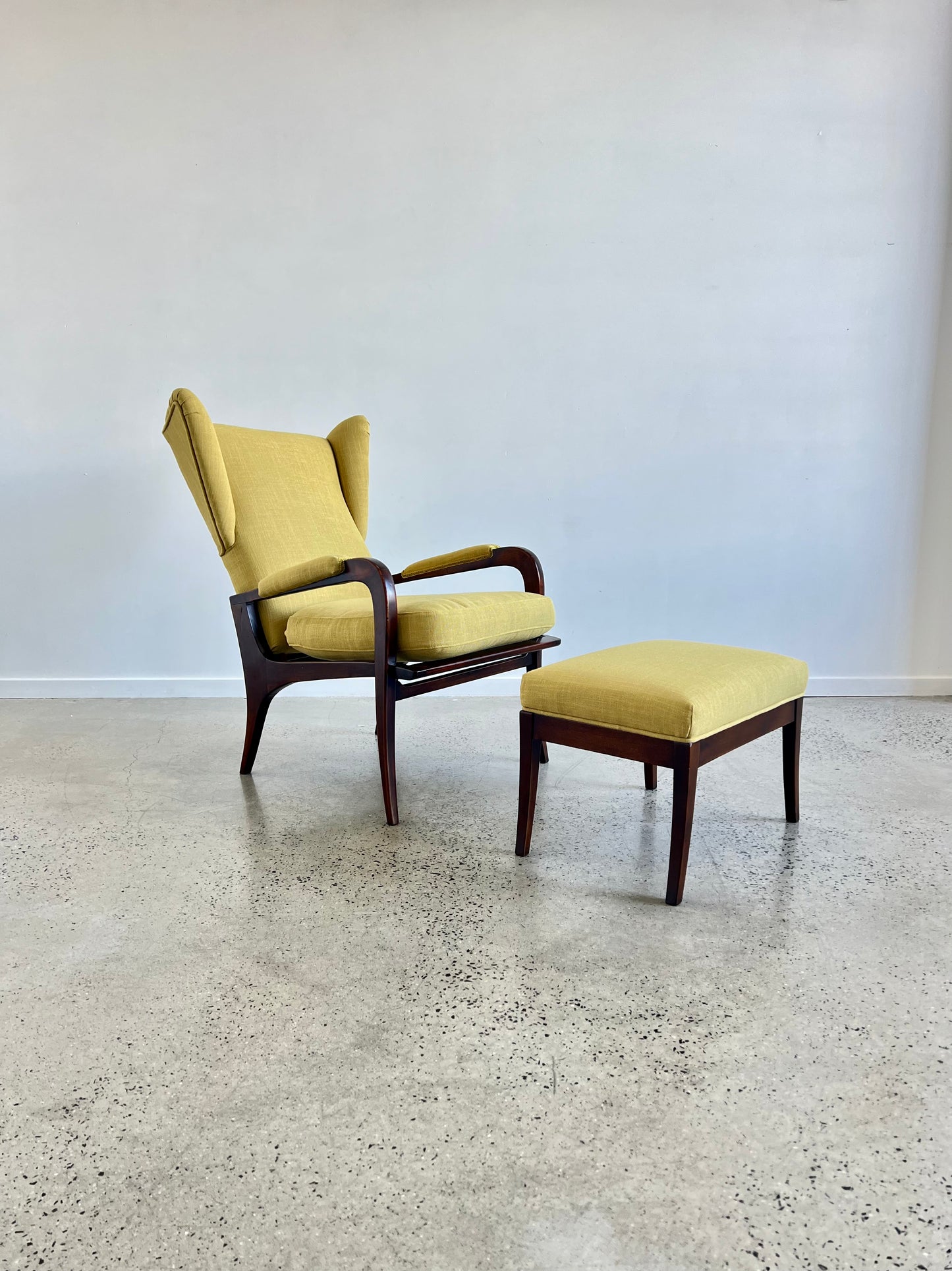 Italian Mid Century Modern Reclining Armchair and Ottoman by Renzo Franchi for Brianzola, 1950s