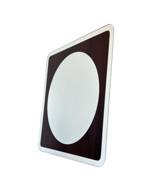 Fontana Arte Mid Century Modern square wall mirror with a central circular frame and a textured surface, predominantly white with black edges.