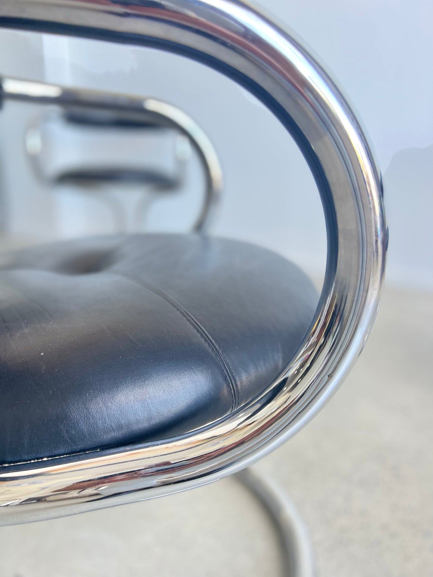 Giotto Stoppino for Tecnosalotto, Tubular Chrome Steel and Leather Chairs, 1970s