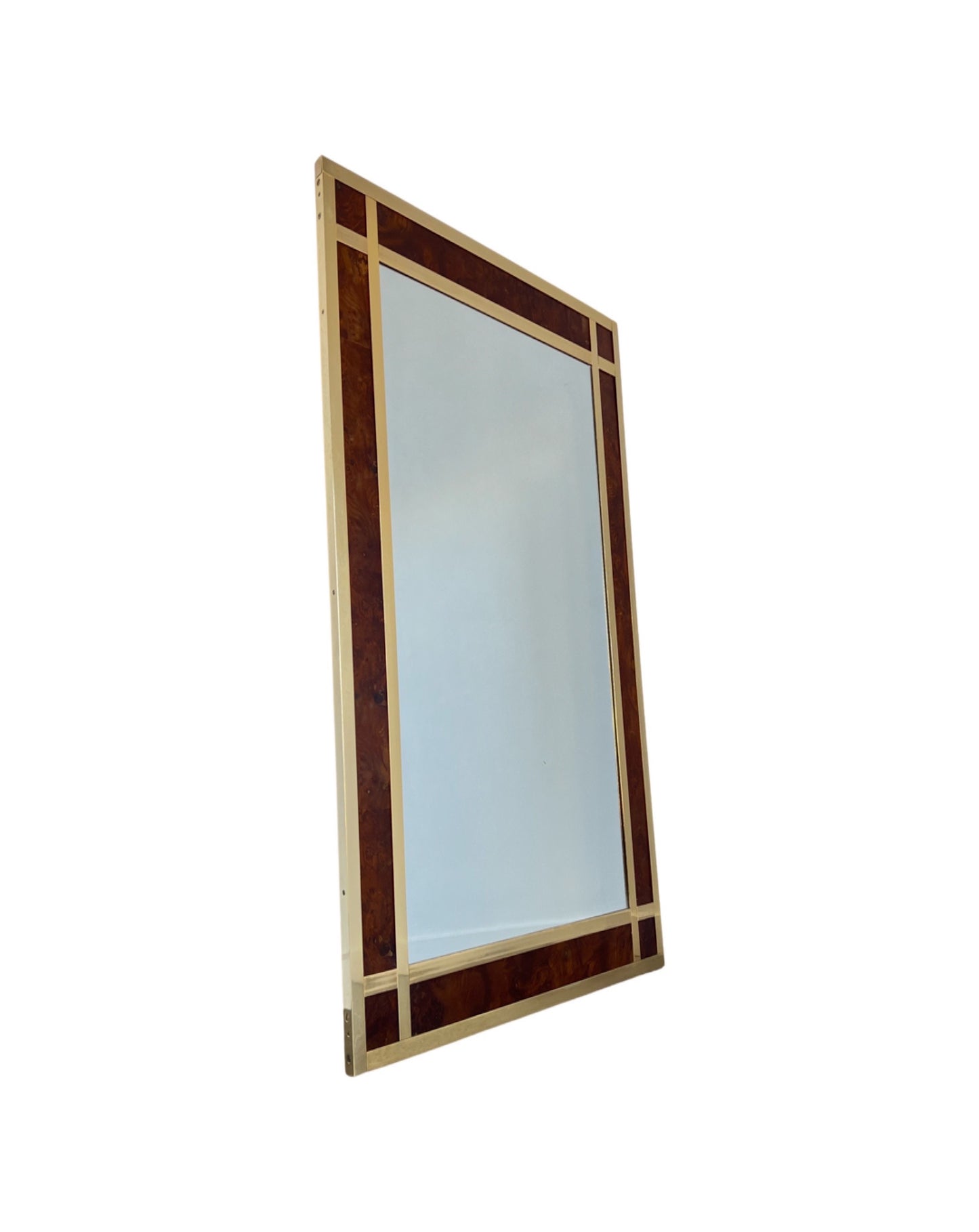 Willy Rizzo Rectangular Burlwood and Brass Wall Mirror, 1970