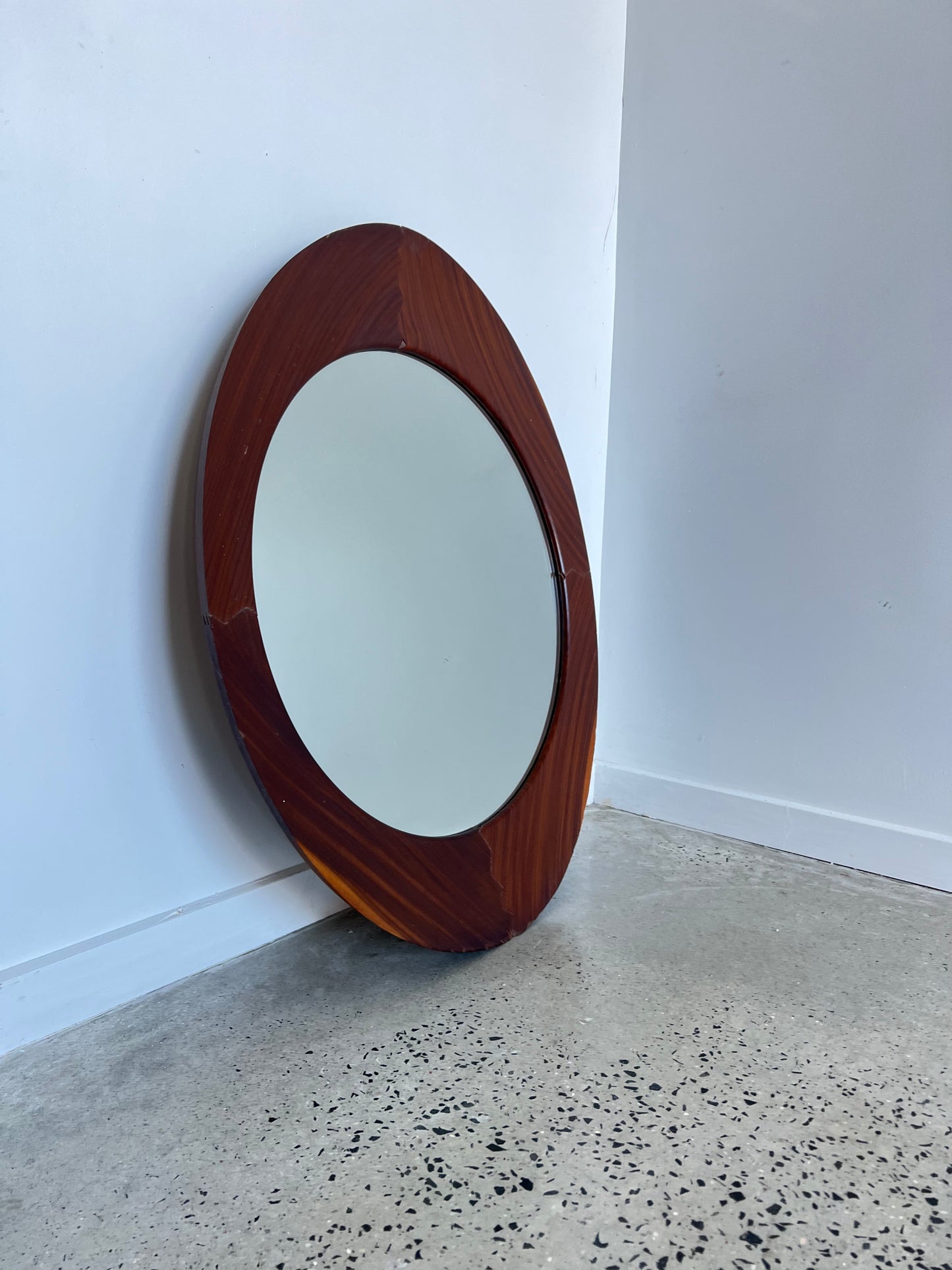 Campo & Graffi Mid Century Modern Oval Teak Wall Mirror, 1960