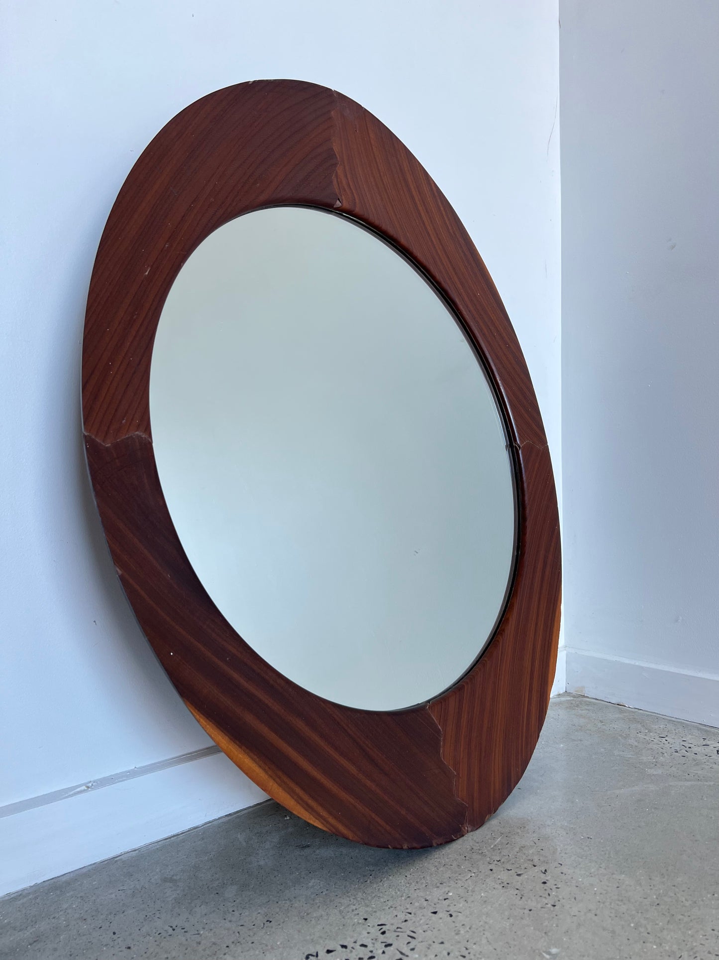 Campo & Graffi Mid Century Modern Oval Teak Wall Mirror, 1960