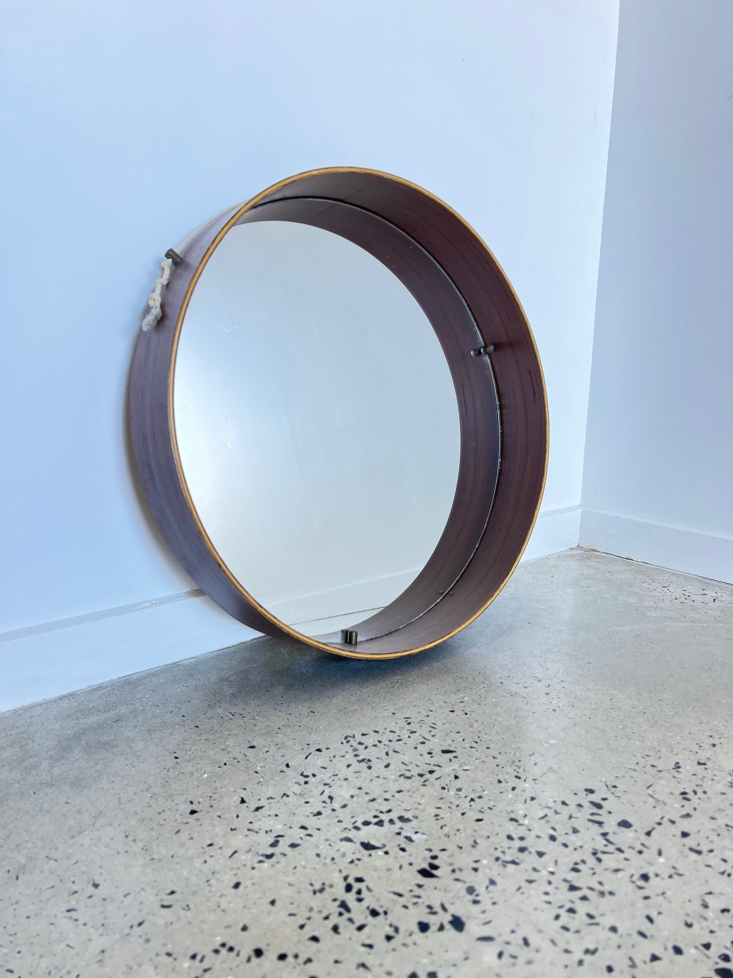 Mid Century Modern Italian Round Wall Mirror with Rosewood Frame, 1950s