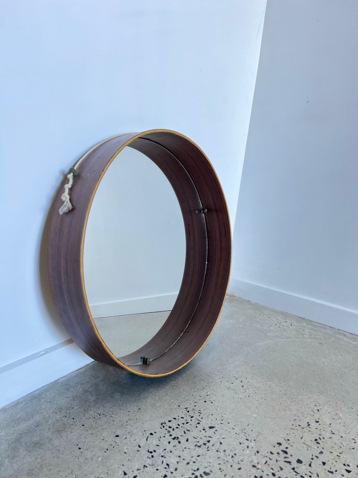 Mid Century Modern Italian Round Wall Mirror with Rosewood Frame, 1950s