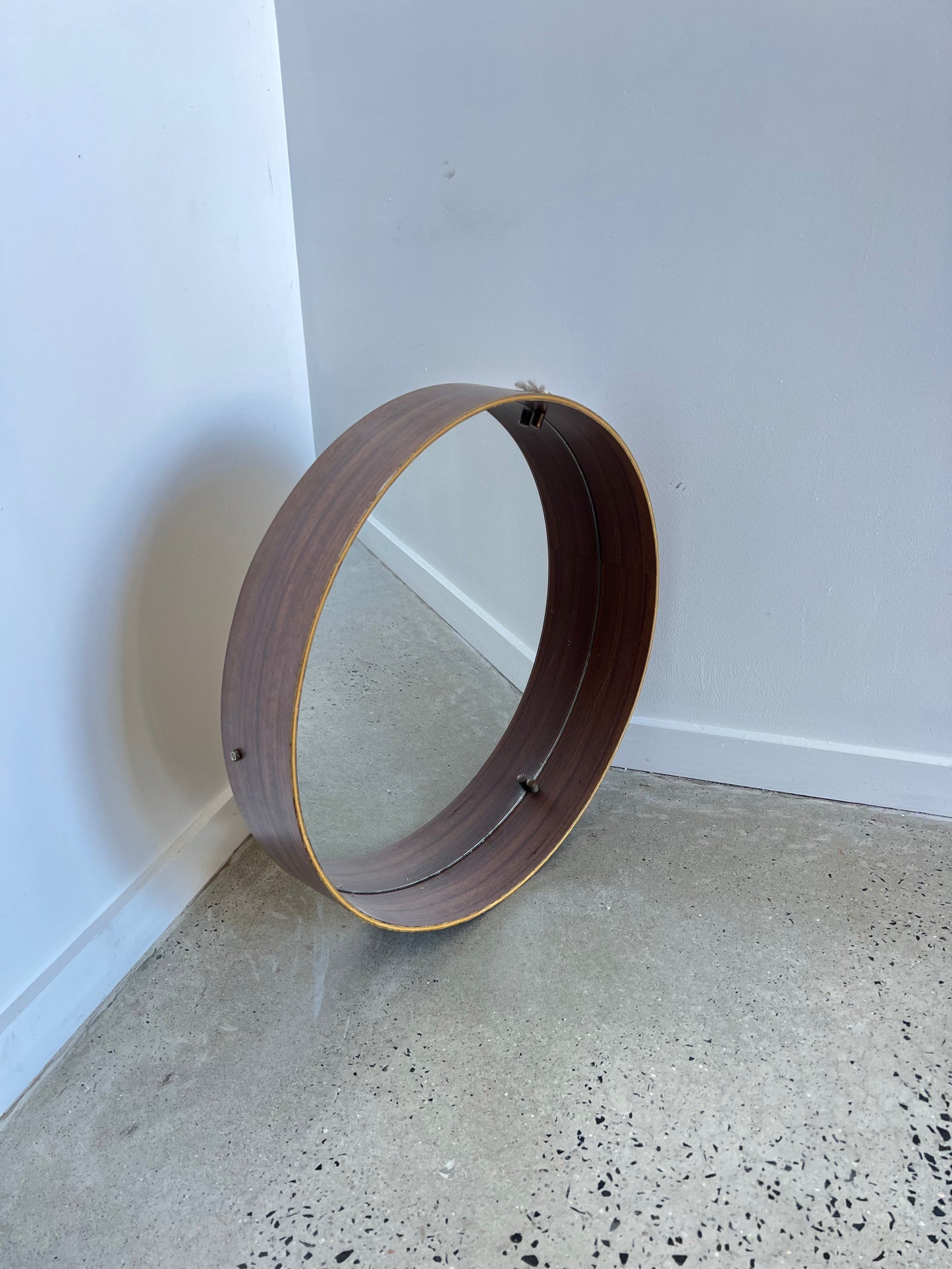 Mid Century Modern Italian Round Wall Mirror with Rosewood Frame, 1950s