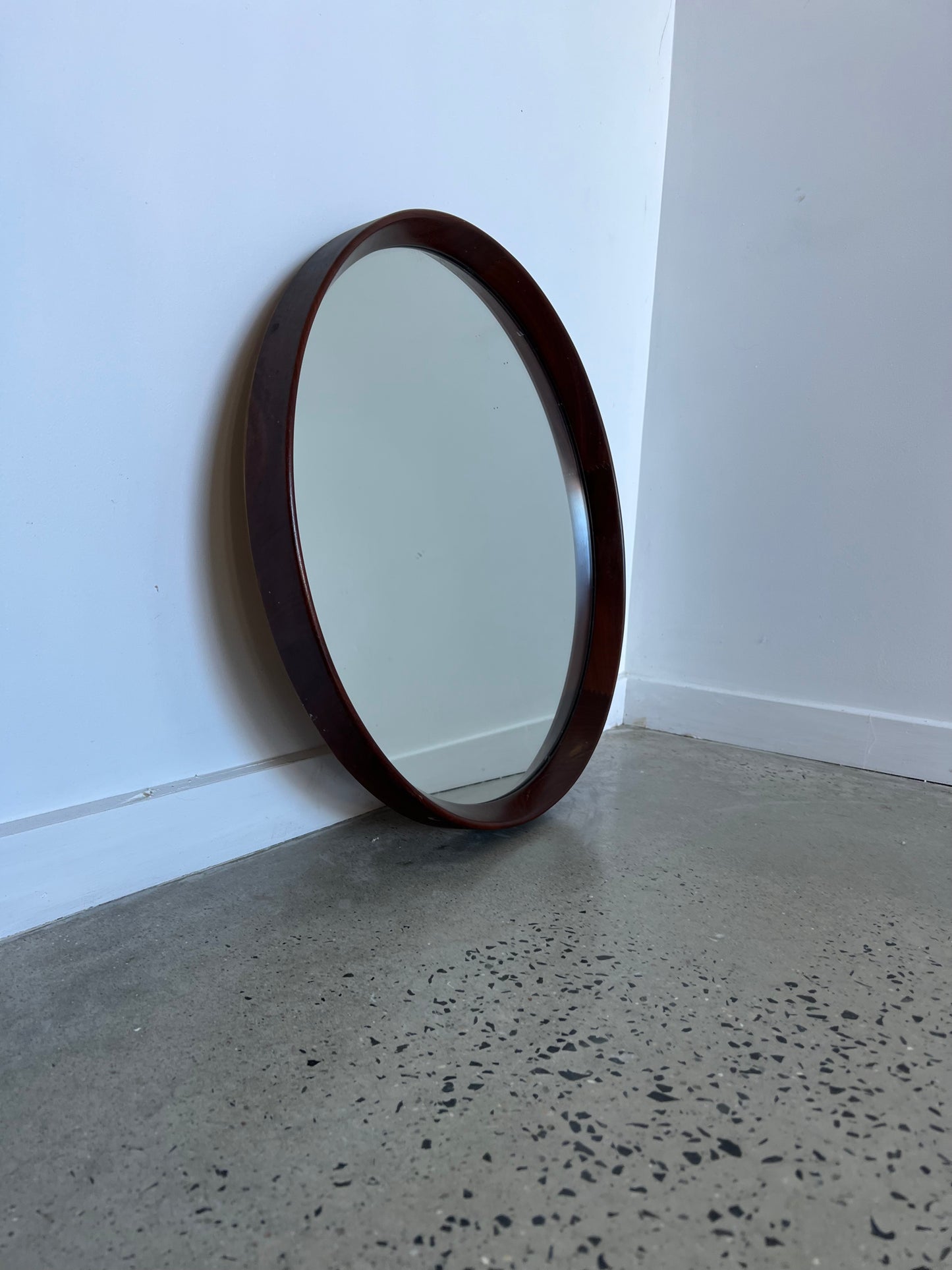 Glas & Trä Hovmantorp Round Wall Mirror in Teak, 1950s