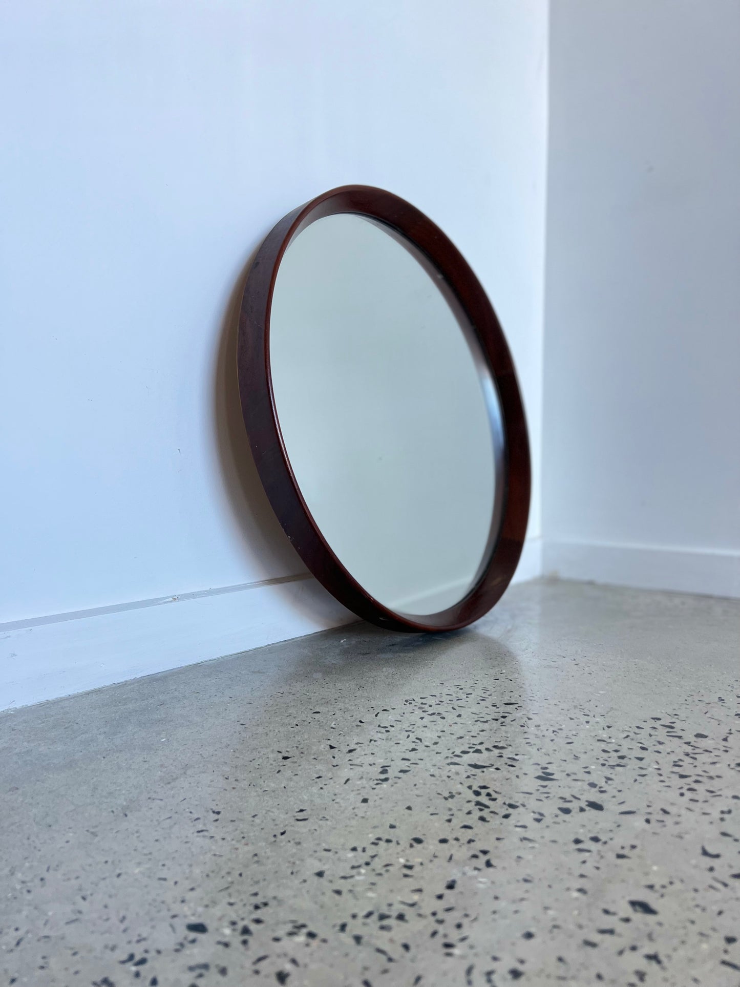 Glas & Trä Hovmantorp Round Wall Mirror in Teak, 1950s