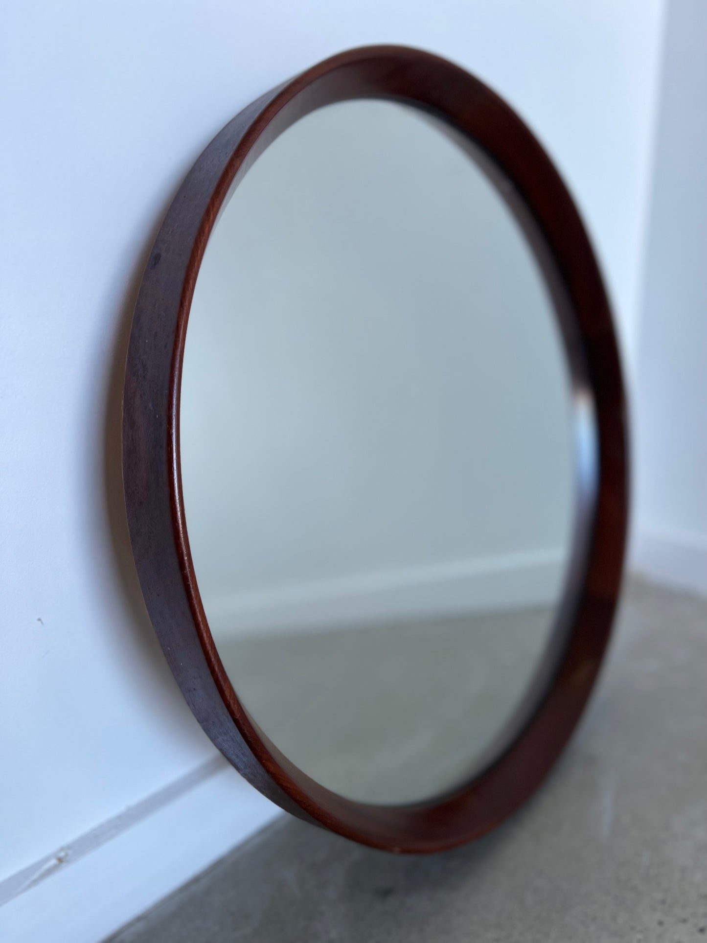 Glas & Trä Hovmantorp Round Wall Mirror in Teak, 1950s