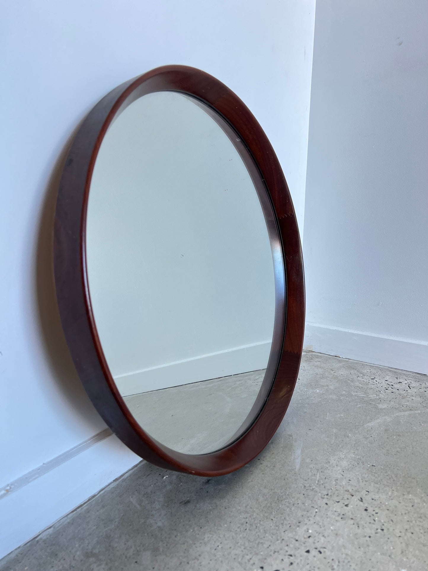 Glas & Trä Hovmantorp Round Wall Mirror in Teak, 1950s