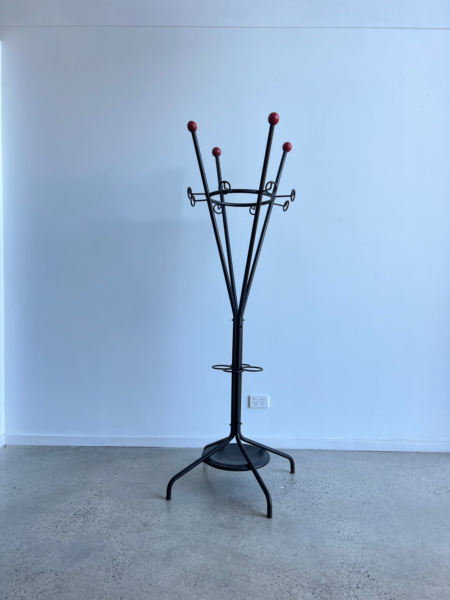 Italian Black Metal and Red Timber Coat Hanger, 1980s