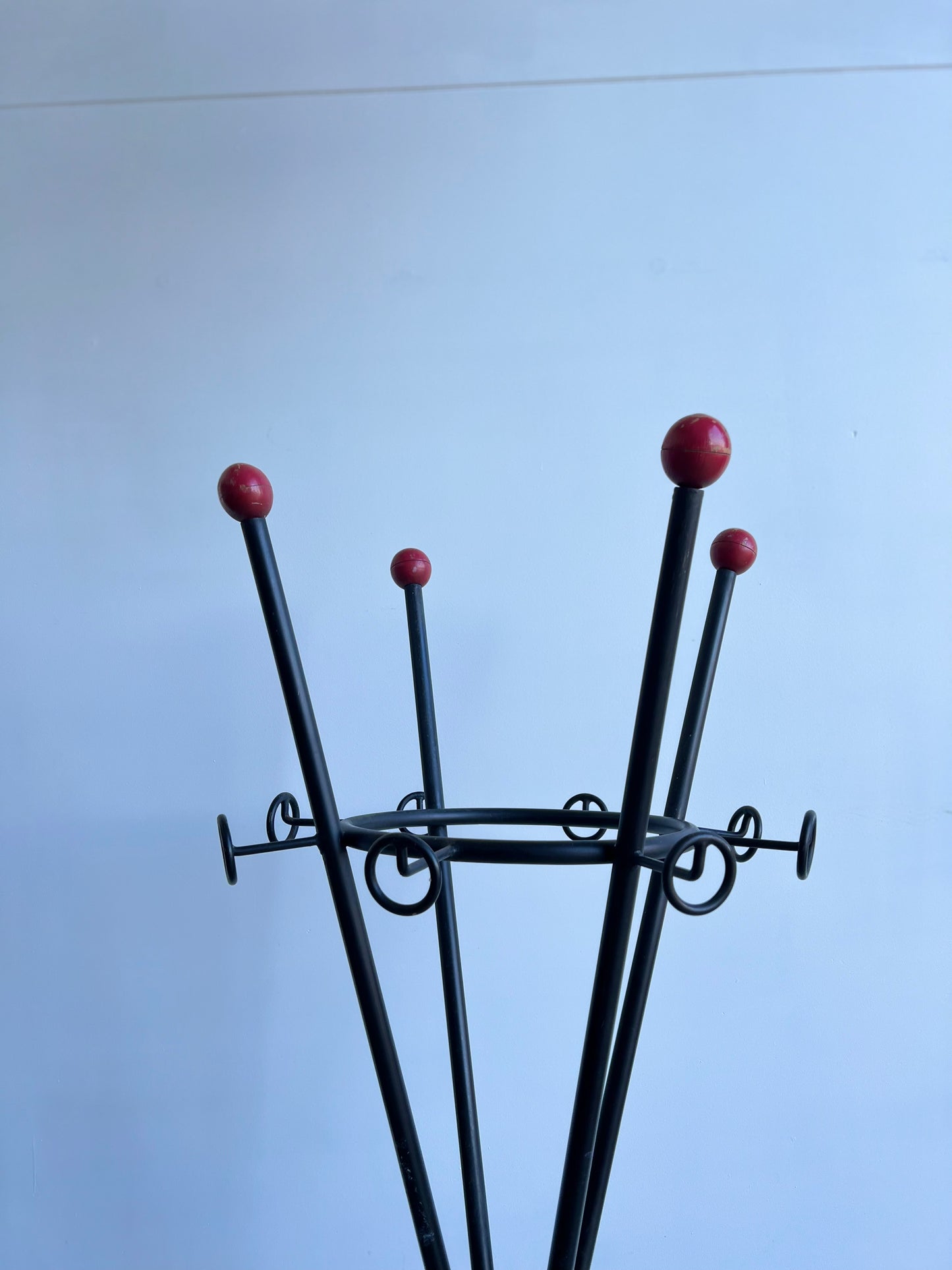 Italian Black Metal and Red Timber Coat Hanger, 1980s