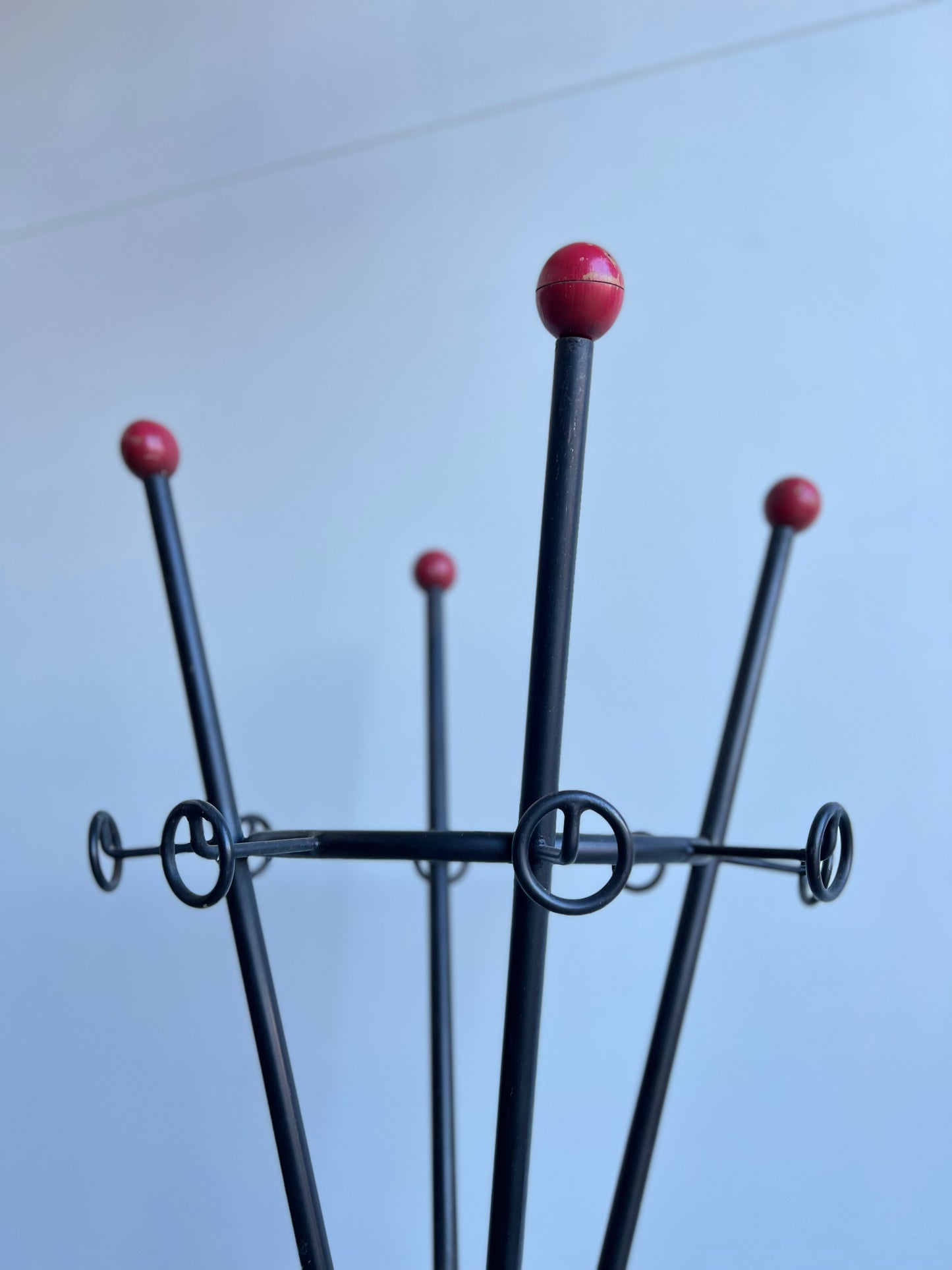 Italian Black Metal and Red Timber Coat Hanger, 1980s
