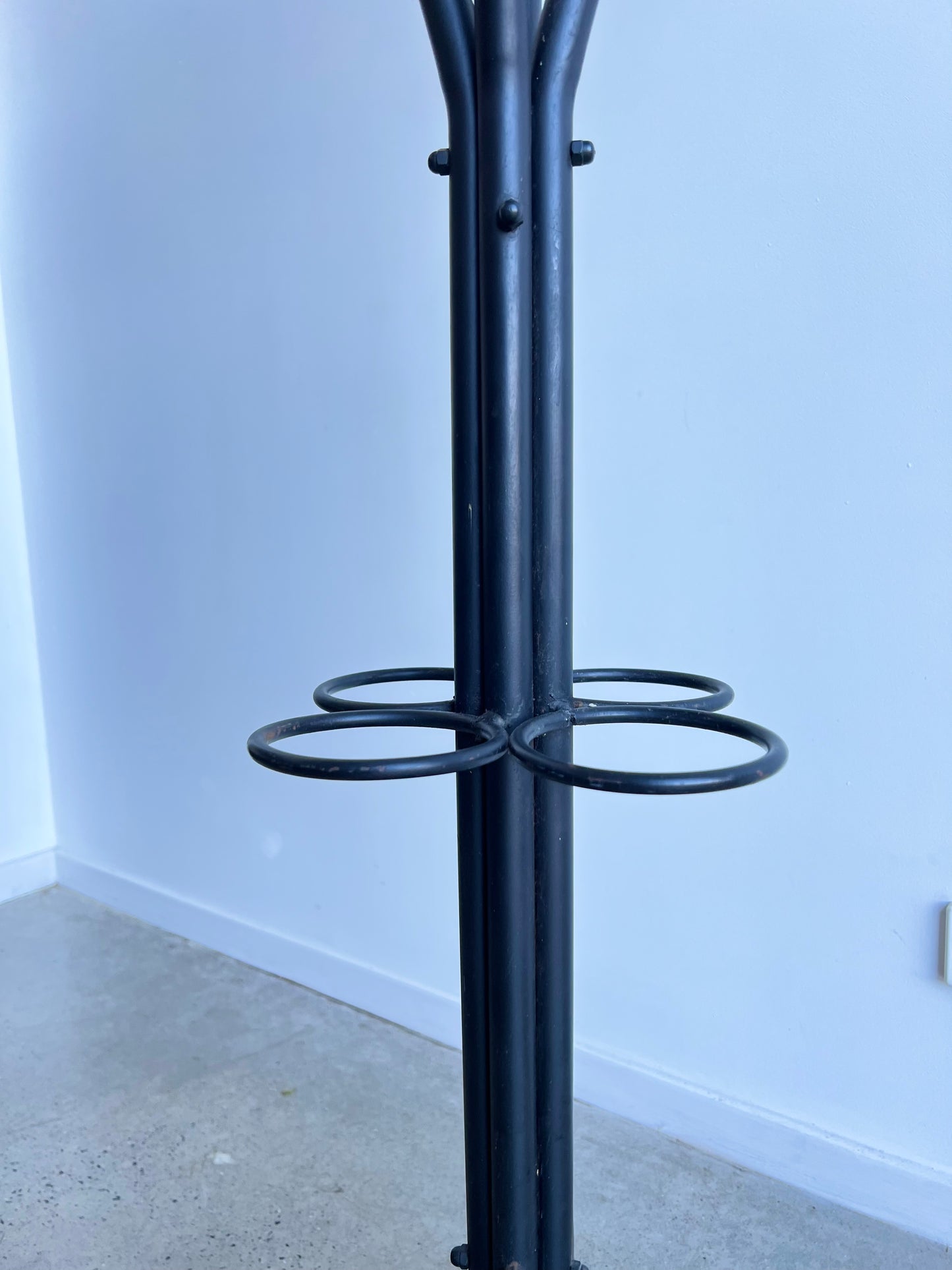Italian Black Metal and Red Timber Coat Hanger, 1980s
