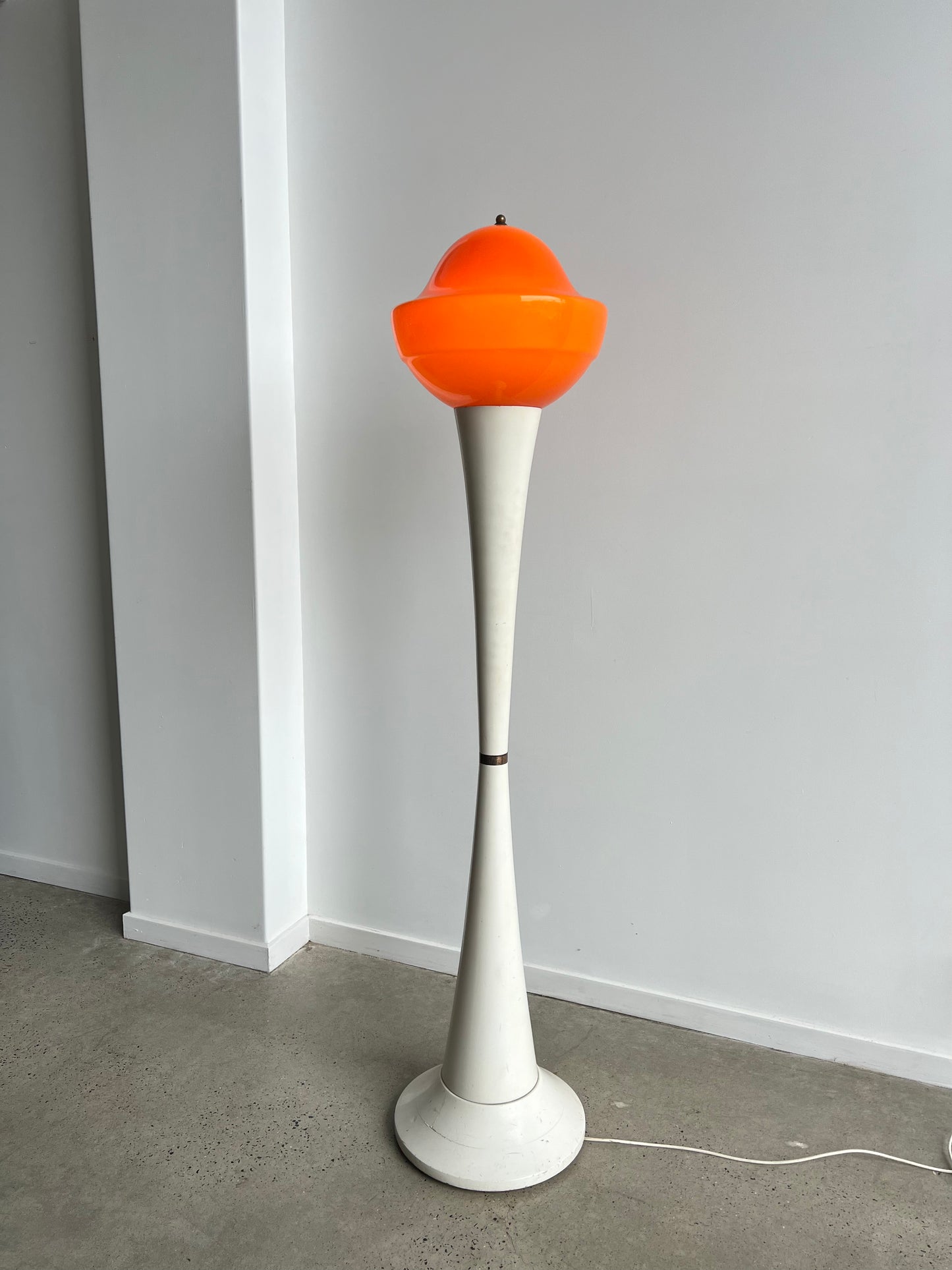 Italian Space Age Floor Lamp with Orange Murano Glass Shade