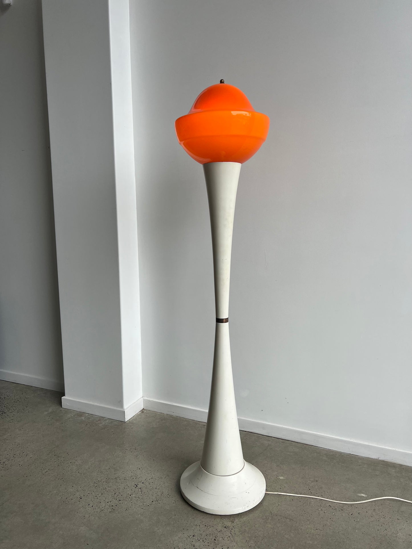 Italian Space Age Floor Lamp with Orange Murano Glass Shade