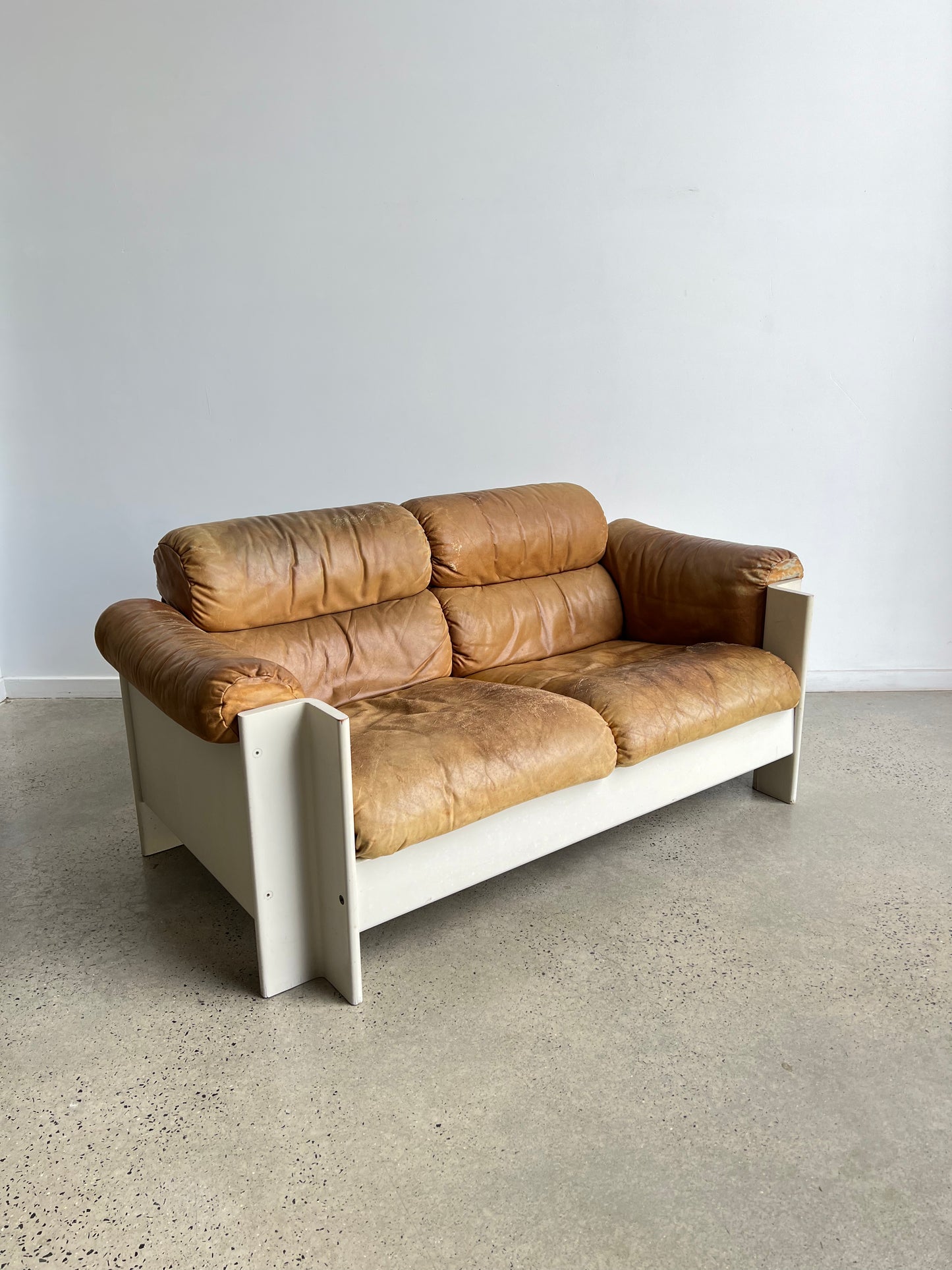 "Zelda" by Sergio Asti for Poltronova Sofa Set of Two Cognac Leather, 1960s