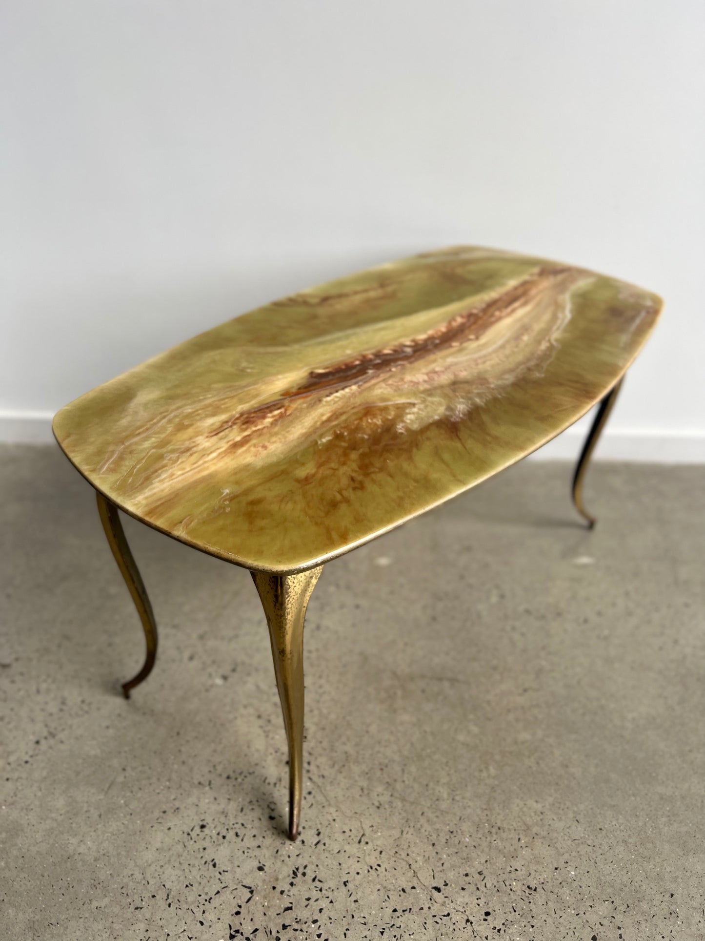 Mid Century Brass Base and Resin Top Italian Coffee Table, 1960s