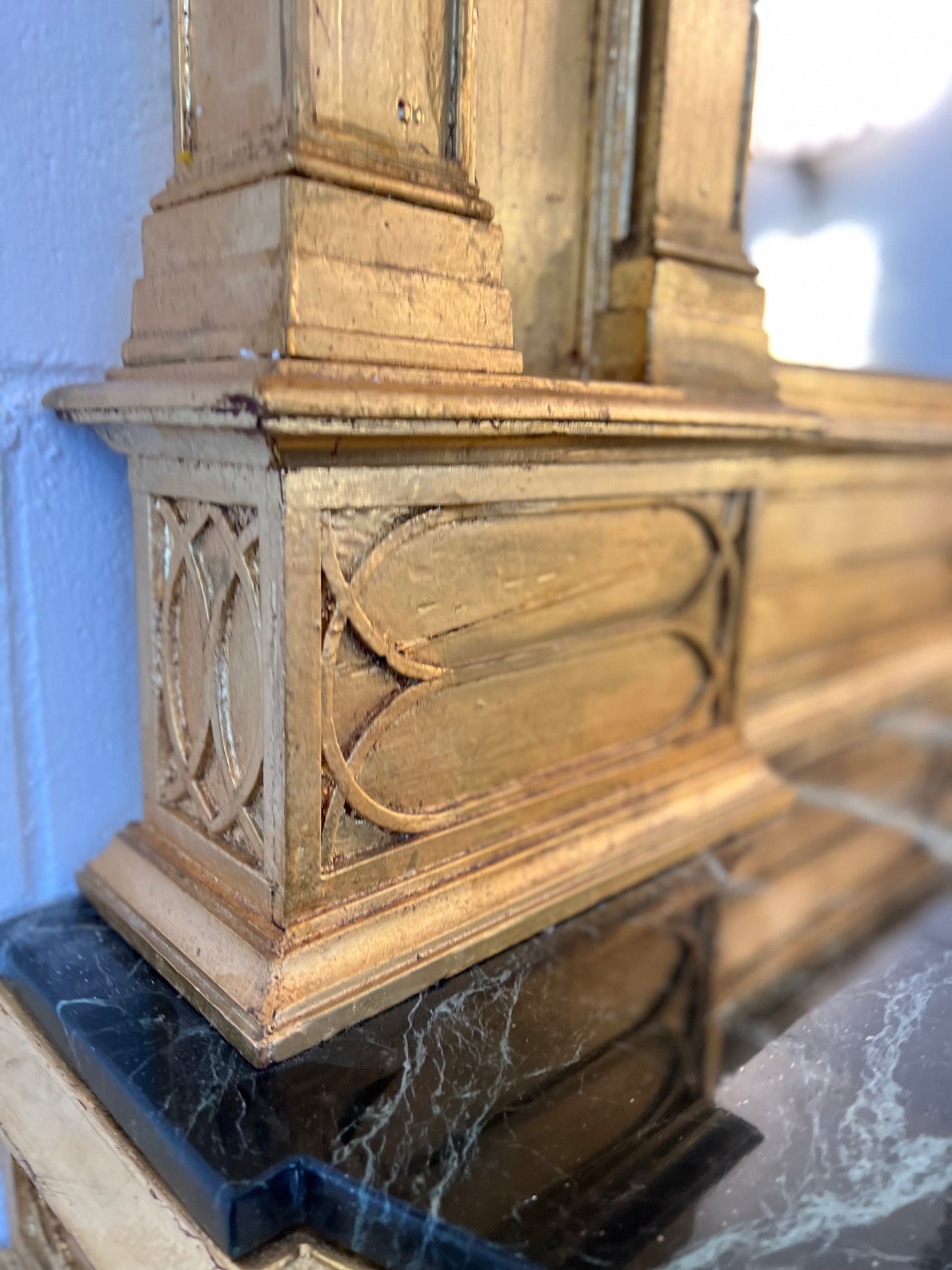Italian Gothic Console with Mirror and Marble Top, 1920s