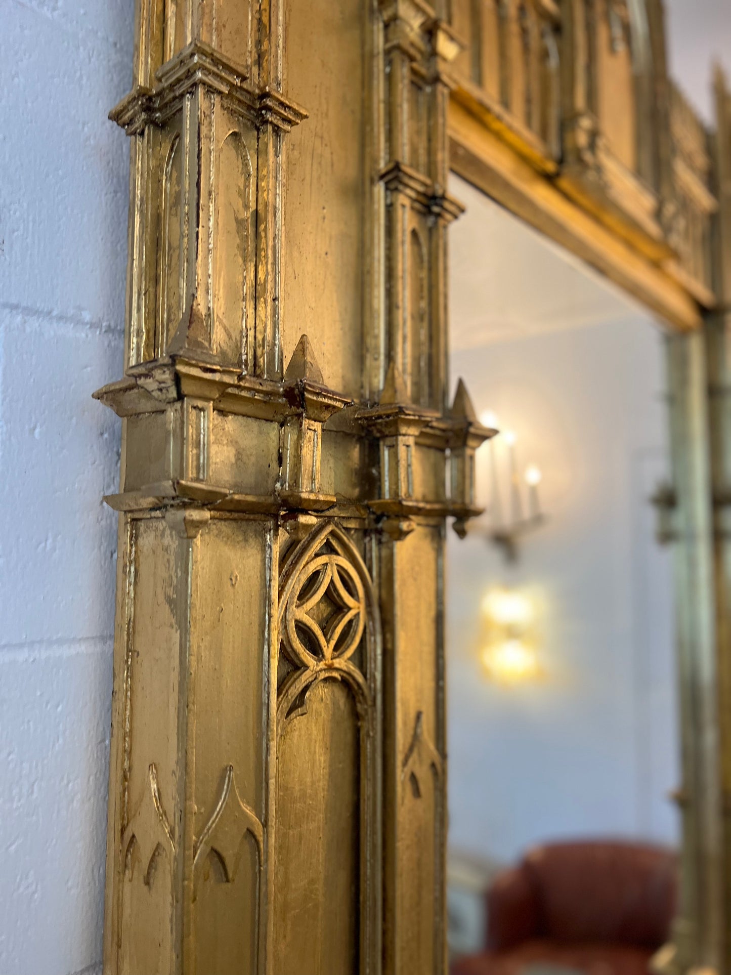 Italian Gothic Console with Mirror and Marble Top, 1920s