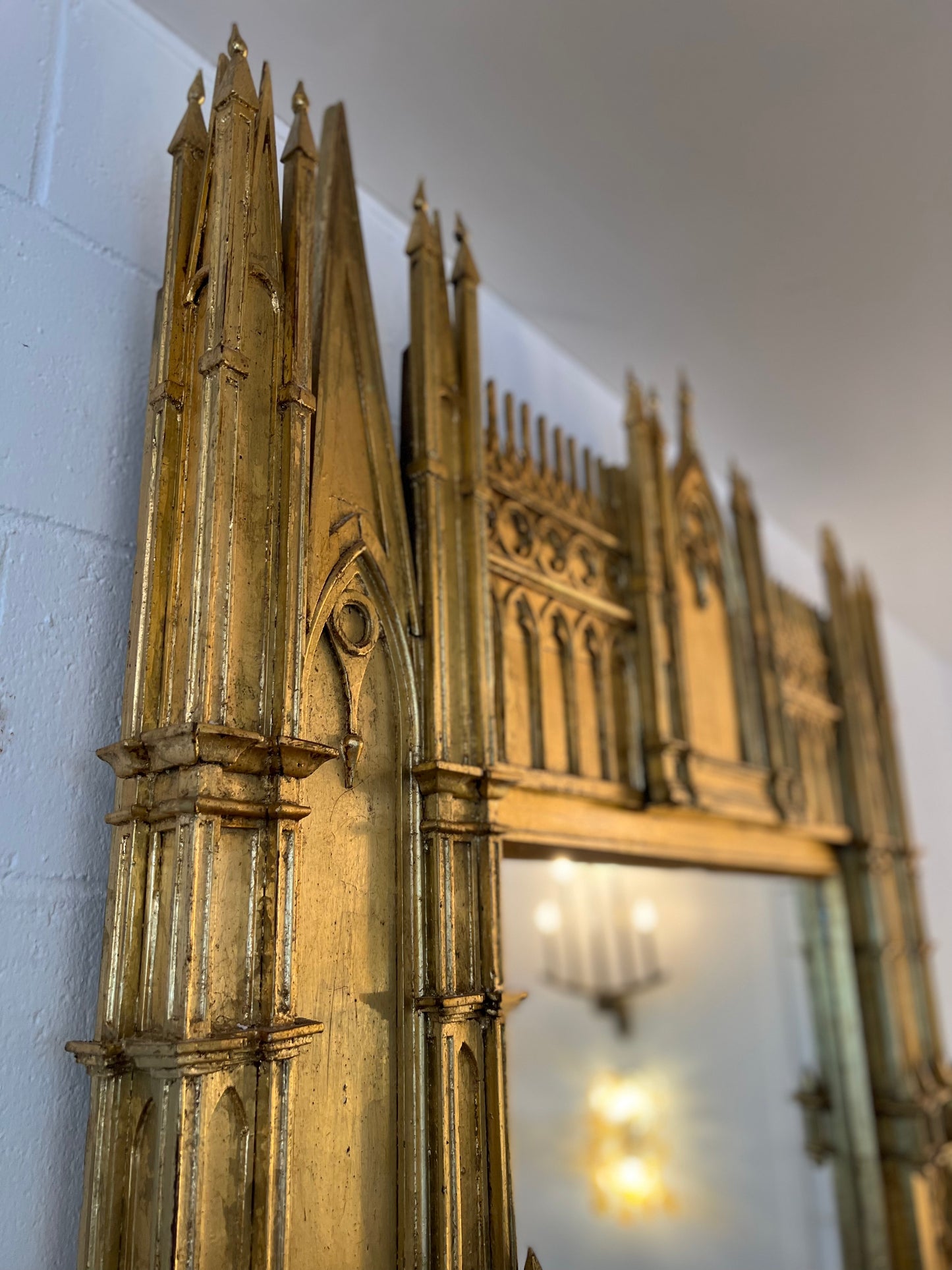 Italian Gothic Console with Mirror and Marble Top, 1920s