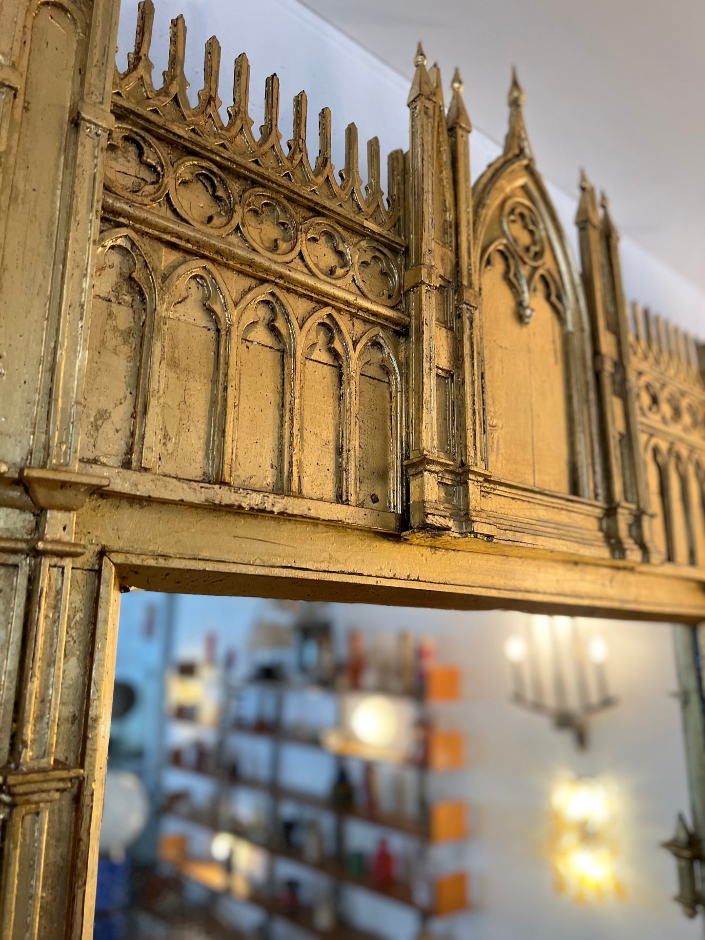 Italian Gothic Console with Mirror and Marble Top, 1920s