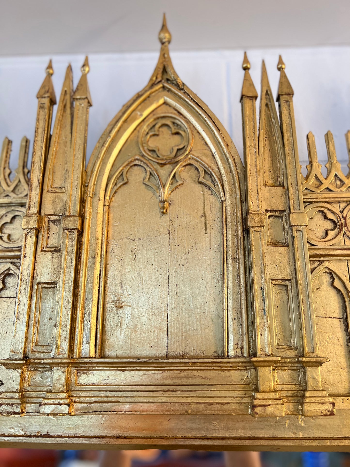 Italian Gothic Console with Mirror and Marble Top, 1920s