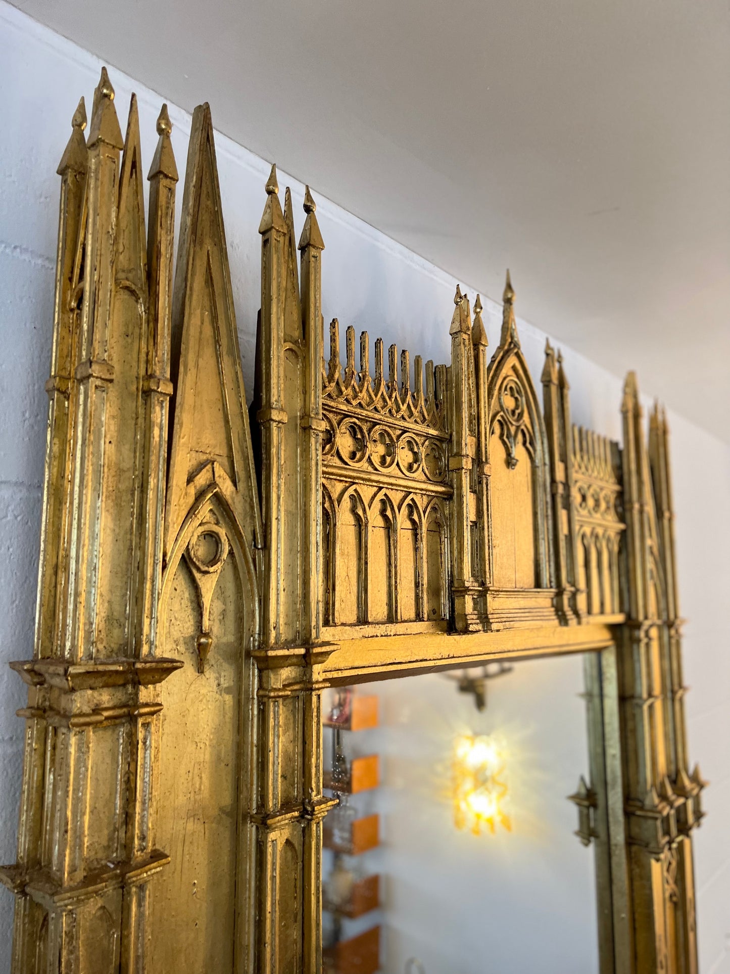 Italian Gothic Console with Mirror and Marble Top, 1920s