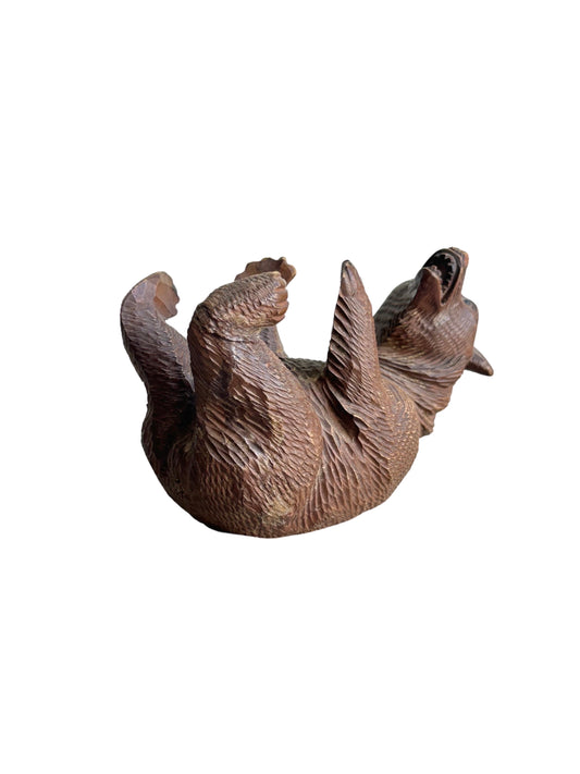 Mid-century wooden bear figurine carved by hand, Switzerland