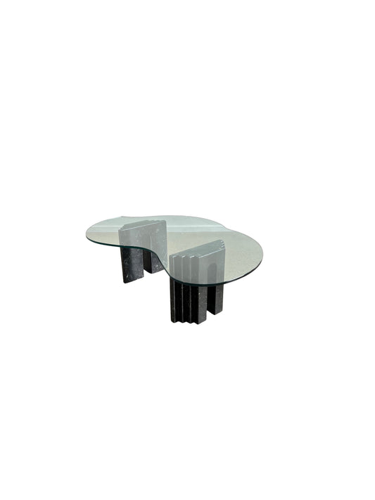 Carlo Scarpa for Cattelan Italia, Black Carrara Marble and Glass Coffee Table, 1970s