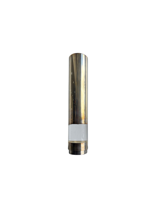 A silvered metal cylindrical table lamp with a plexiglass base, designed by Sabattini for Christofle.