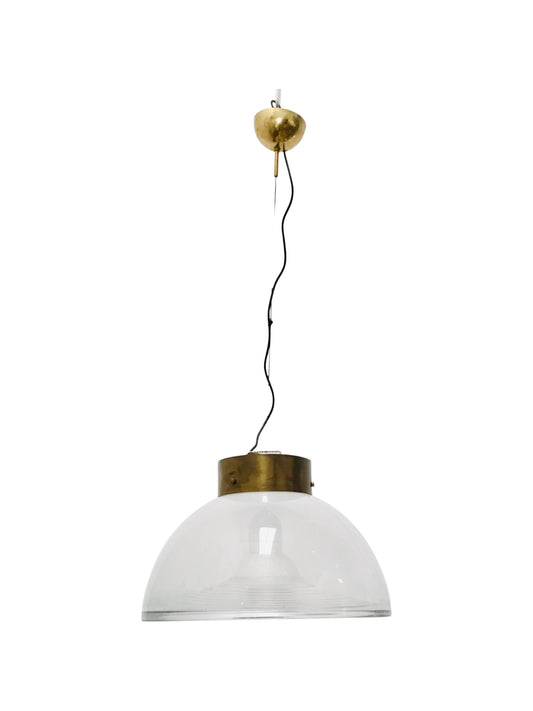 Vintage Italian pendant lamp in glass and brass, mid-century modern lighting