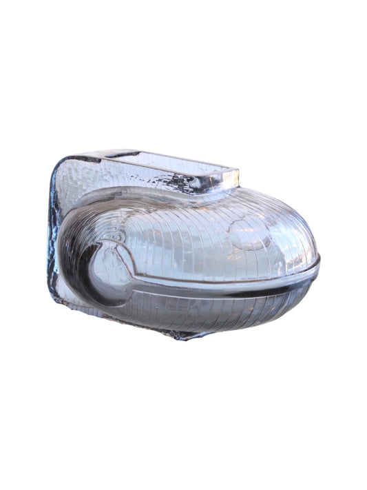 A clear smoked crystal glass wine decanter with a rounded body and a long neck, featuring a condensation mark on the exterior by Grandi Cristalli